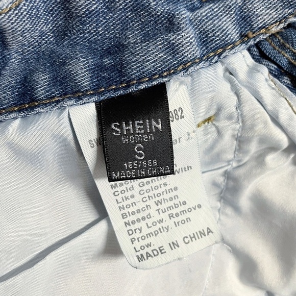 SHEIN Womens Small Shorts High Waisted Denim Rolled Hem Zip Fly Button Blue Jean - Picture 8 of 14